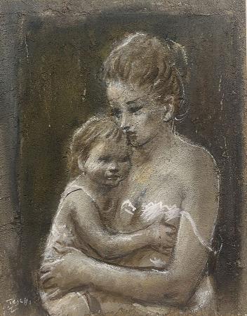 Quadro di Ermanno Toschi  Figure - olio tavola 
